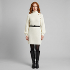 Saskia | Turtleneck A-Line Knit Sweater Dress – styled view in white