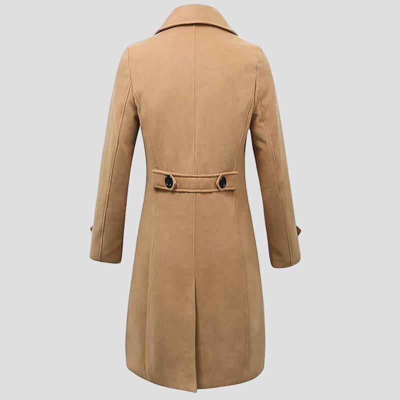 Sawyer Solid Notch Lapel Double-Breasted Coat – front view