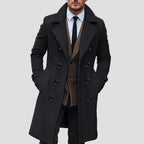 Sawyer Solid Notch Lapel Double-Breasted Coat – back view