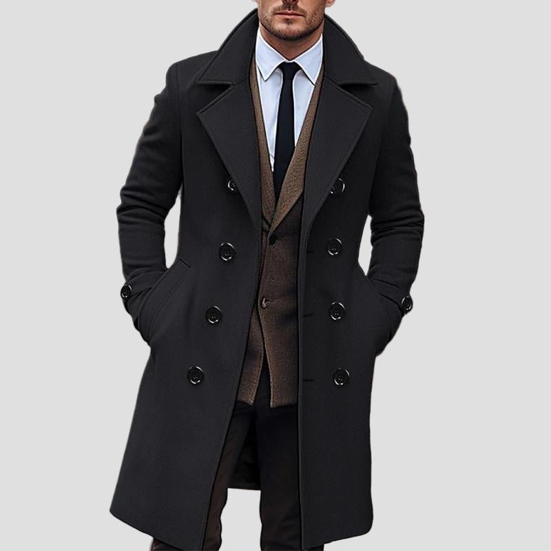 Sawyer Solid Notch Lapel Double-Breasted Coat – back view