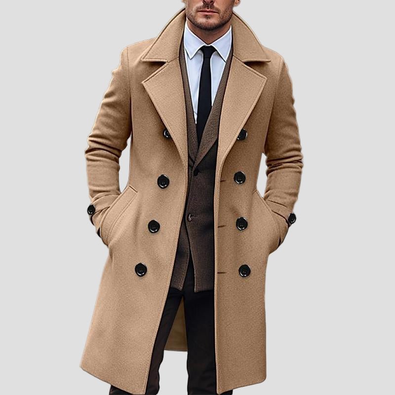 Sawyer Solid Notch Lapel Double-Breasted Coat – detail view