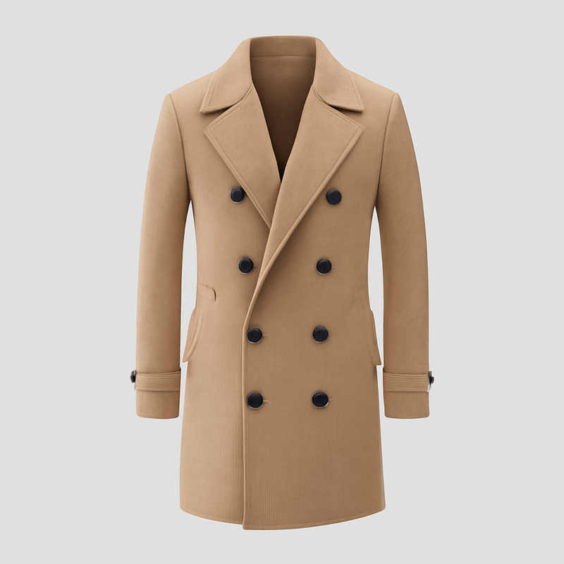 Sawyer Solid Notch Lapel Double-Breasted Coat – side view