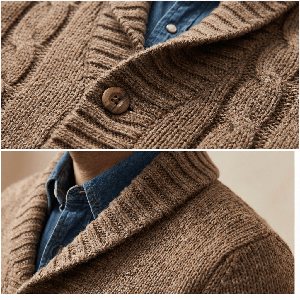 Sebastian Vintage Lapel Knit Cardigan – close-up