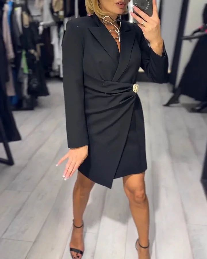 Selinavora Fitted Suit Collar Dress – back view