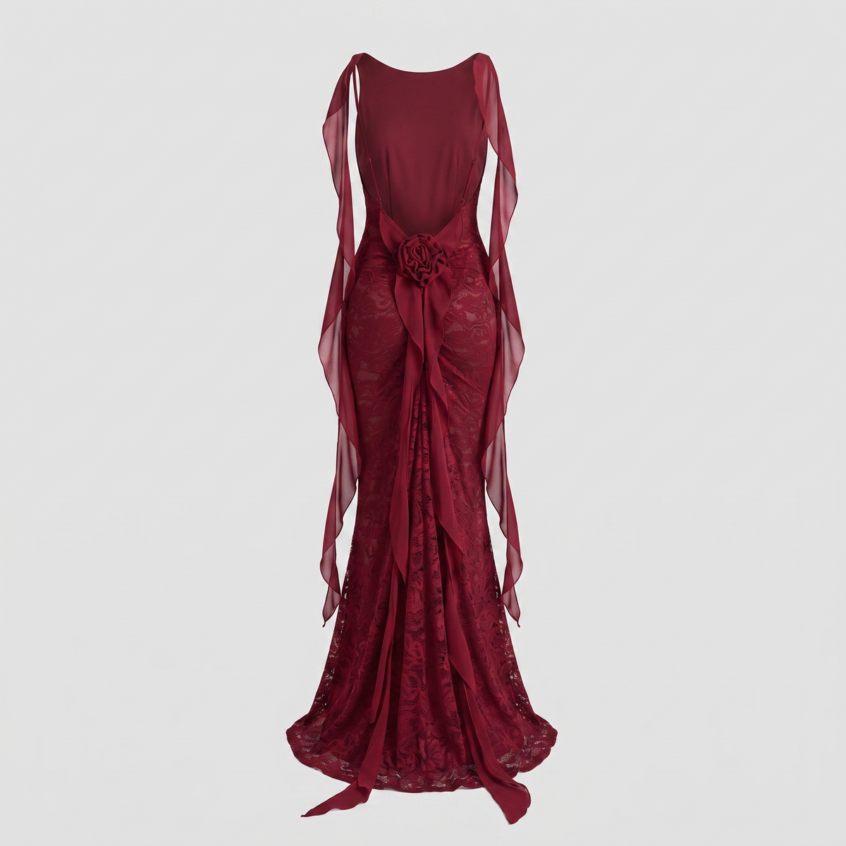 Seraphine | Backless Lace Mermaid Gown by Vera Noir – in maroon
