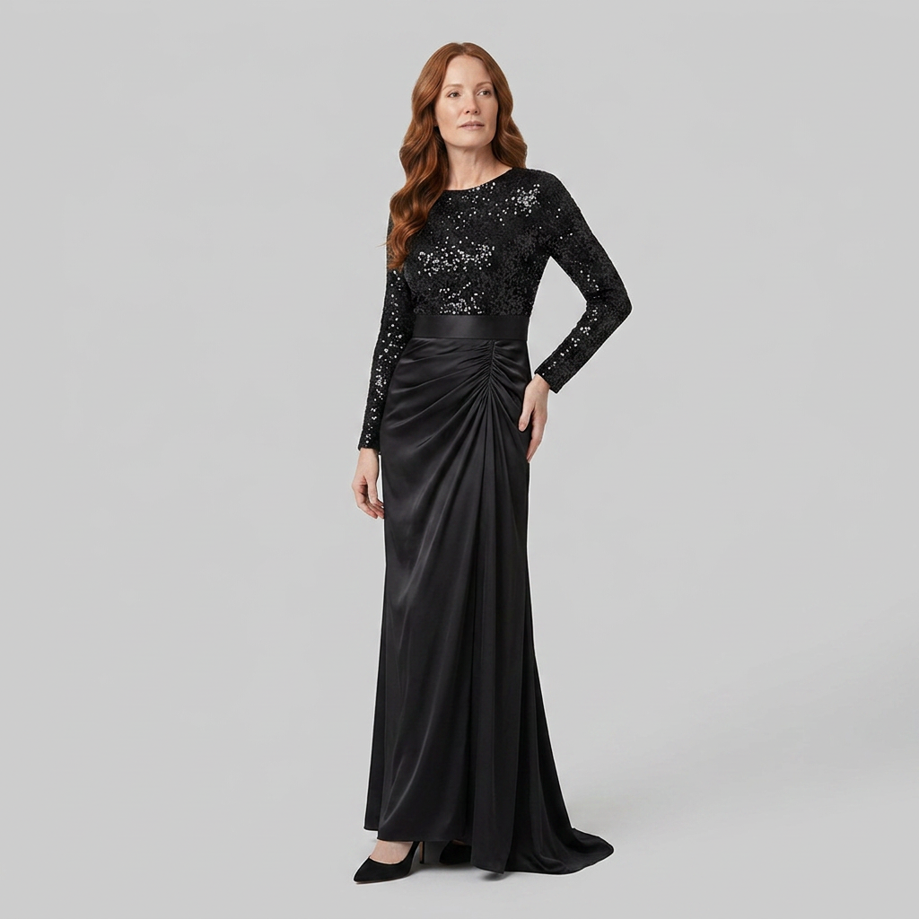 Serena | Sequin-Spliced Floor-Length Maxi Dress by Vera Noir – side view