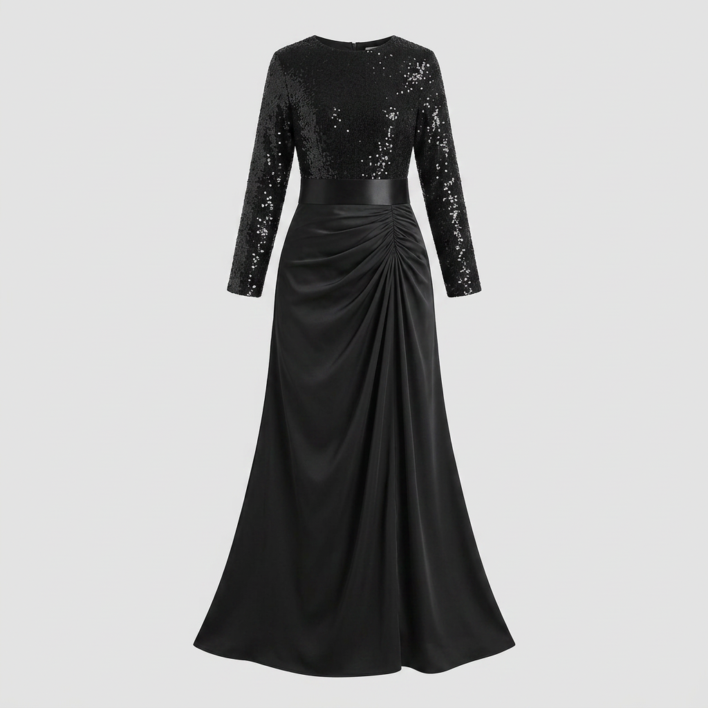 Serena | Sequin-Spliced Floor-Length Maxi Dress by Vera Noir – detail view