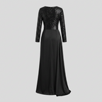 Serena | Sequin-Spliced Floor-Length Maxi Dress by Vera Noir – detail view