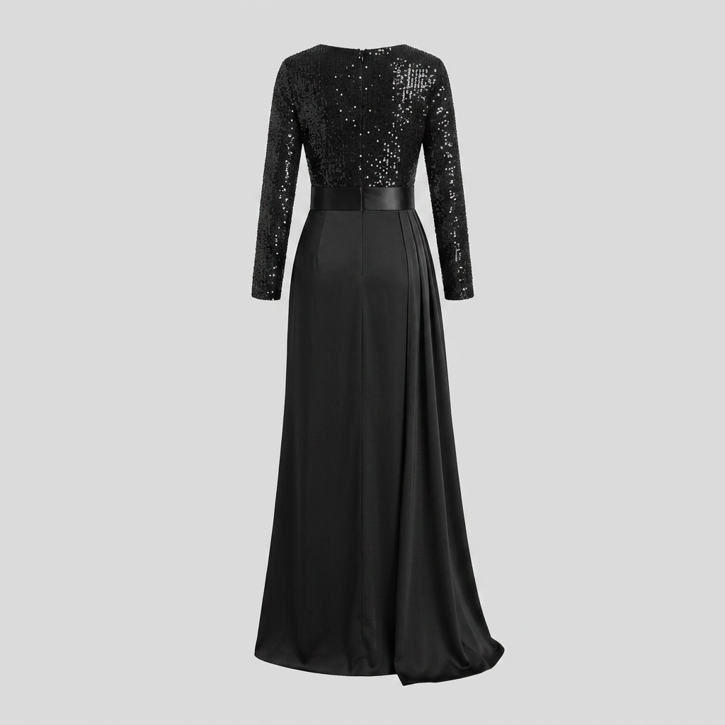 Serena | Sequin-Spliced Floor-Length Maxi Dress by Vera Noir – detail view