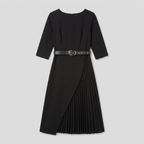 Siena | Belted Pleated A-Line Midi Dress by Vera Noir – detail view