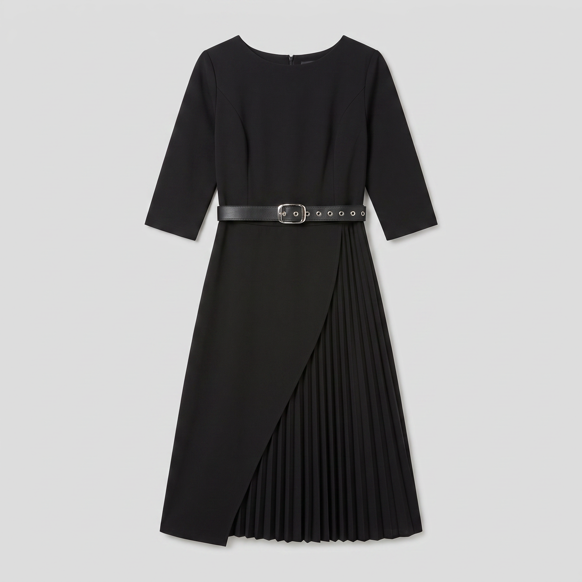 Siena | Belted Pleated A-Line Midi Dress by Vera Noir – detail view