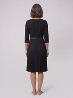 Siena | Belted Pleated A-Line Midi Dress by Vera Noir – back view