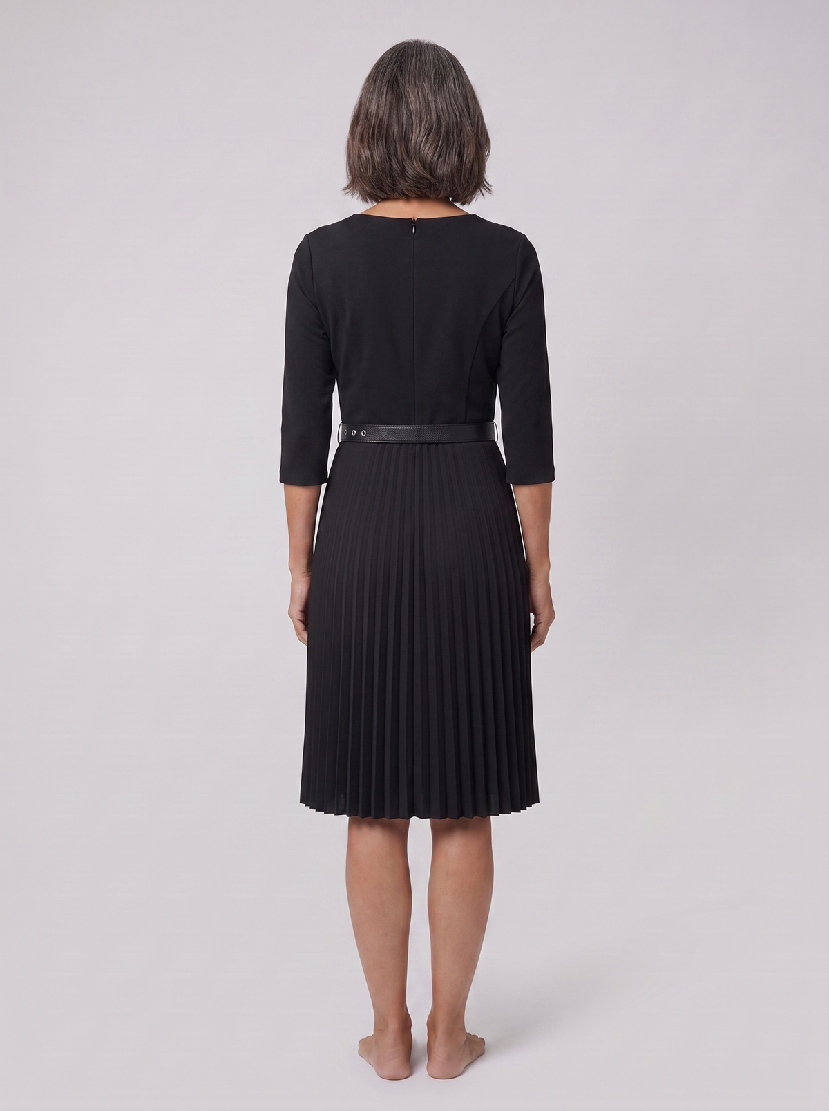 Siena | Belted Pleated A-Line Midi Dress by Vera Noir – back view
