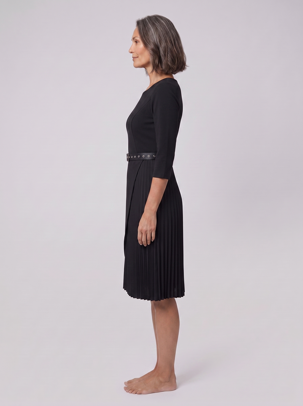 Siena | Belted Pleated A-Line Midi Dress by Vera Noir – side view