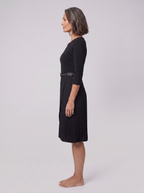 Siena | Belted Pleated A-Line Midi Dress by Vera Noir – side view