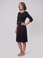 Siena | Belted Pleated A-Line Midi Dress by Vera Noir – front view