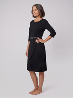 Siena | Belted Pleated A-Line Midi Dress by Vera Noir – in black