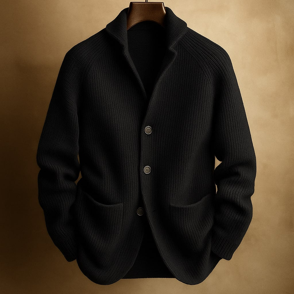 Silvio Men's Lightweight Knit Cardigan by Vera Noir – close-up