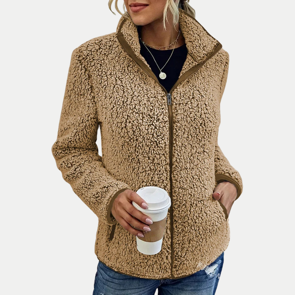 Sima Fleece Jacket by Vera Noir, fabric detail view
