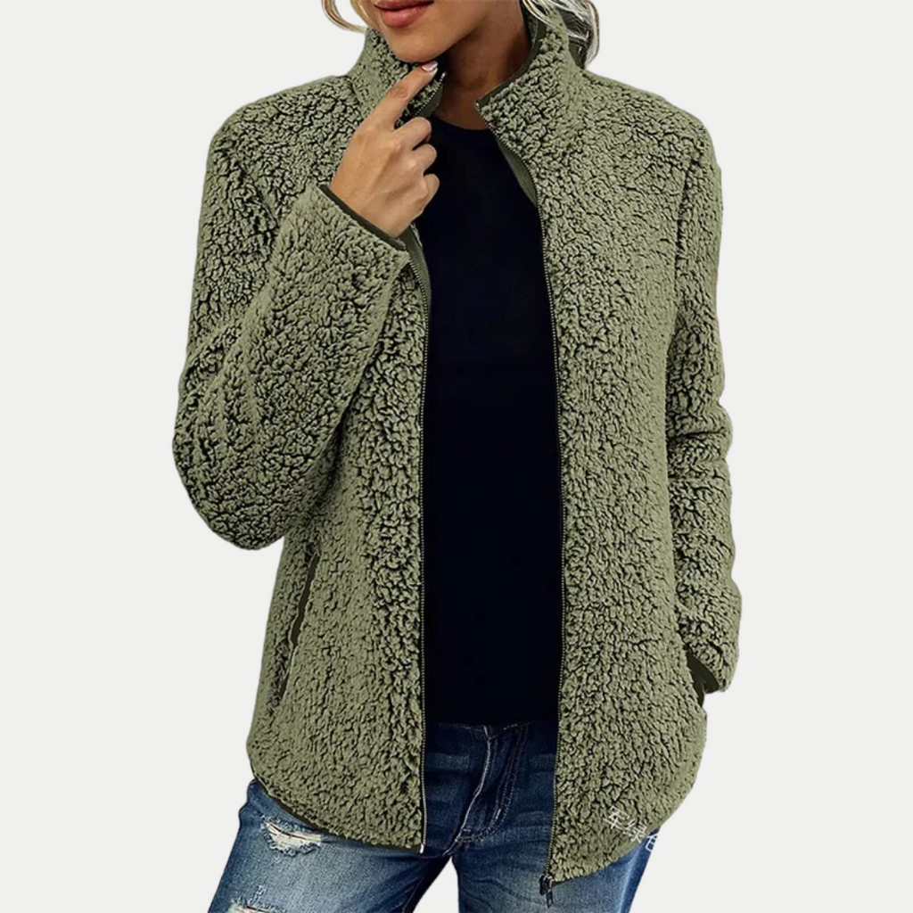 Sima Fleece Jacket by Vera Noir, styled outfit view