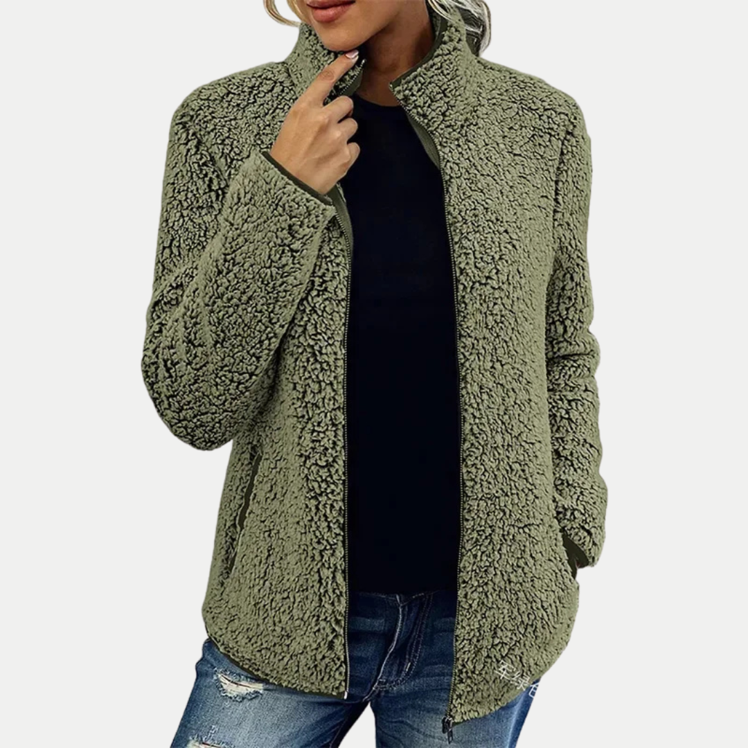 Sima Fleece Jacket by Vera Noir, styled outfit view