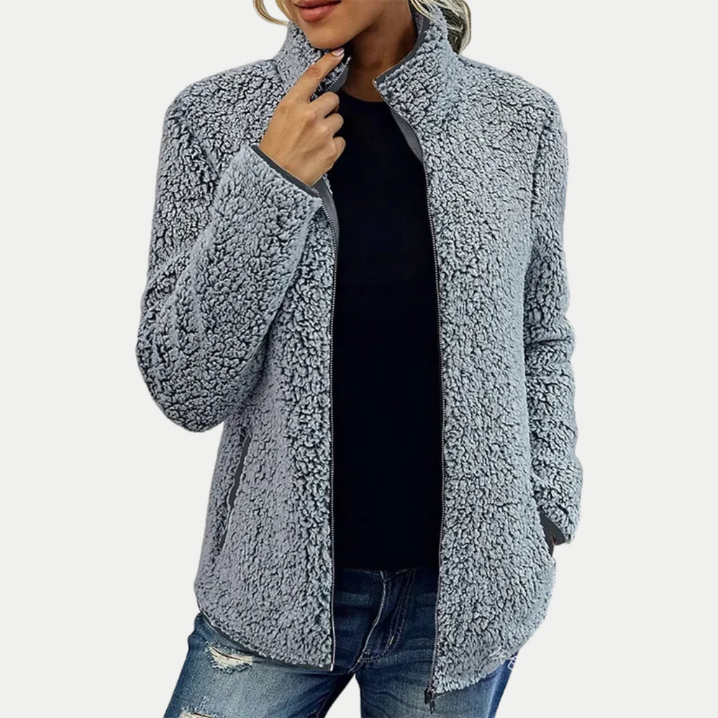 Sima Fleece Jacket by Vera Noir, worn full-length view