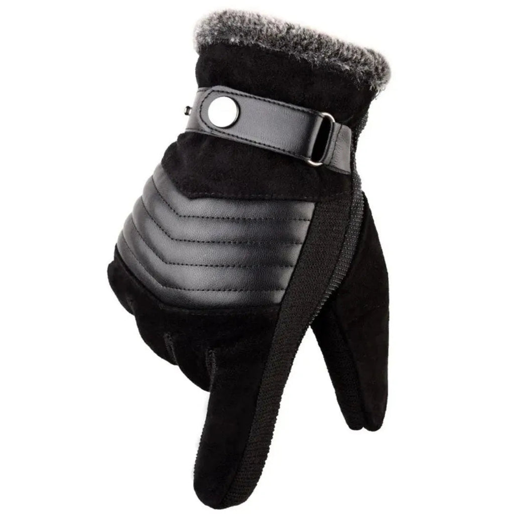 Sleek Winter Gloves in black with knit cuff – side view