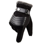 Sleek Winter Gloves in black with knit cuff – side view