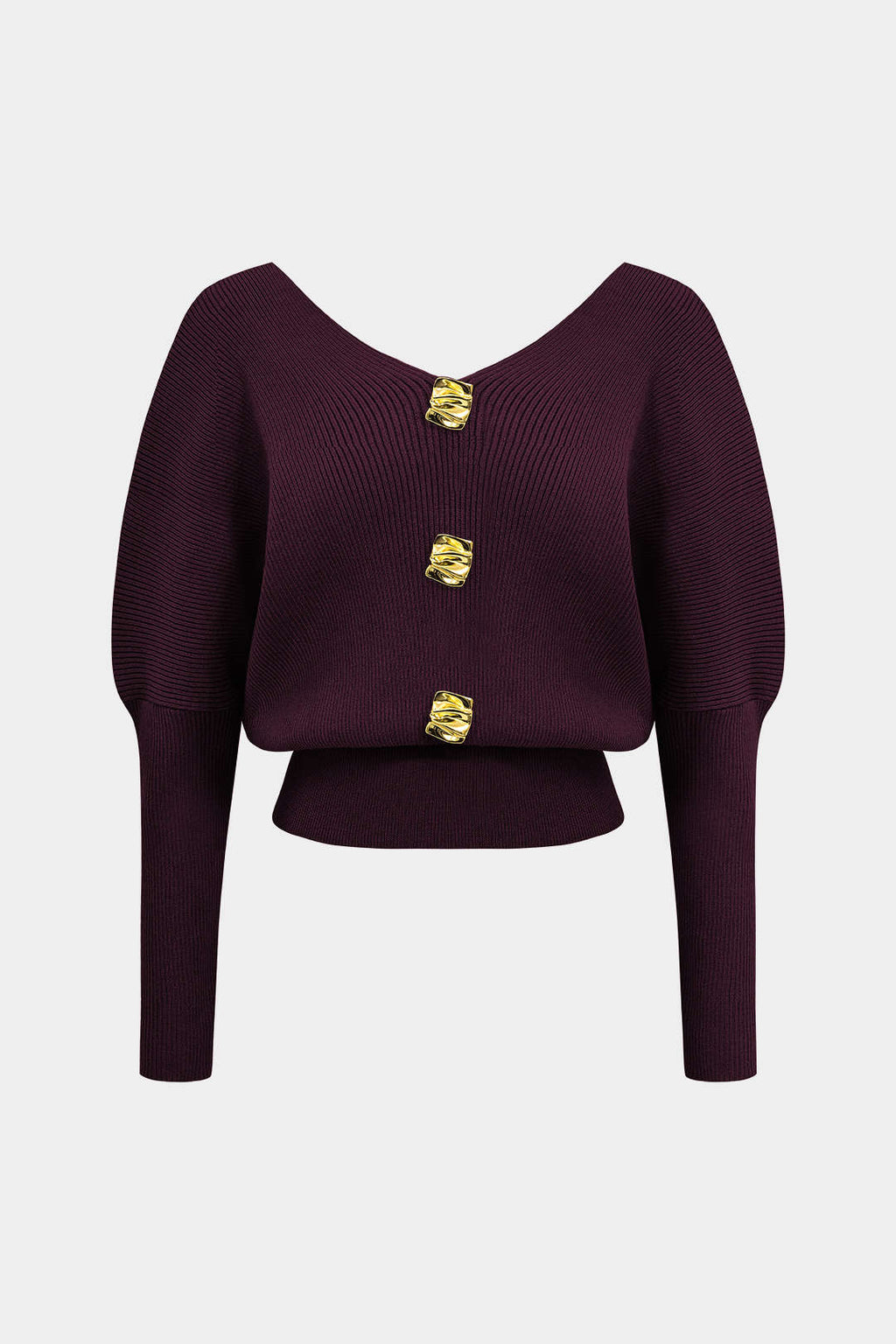 Solid Button V-Neck Knit Sweater – detail view