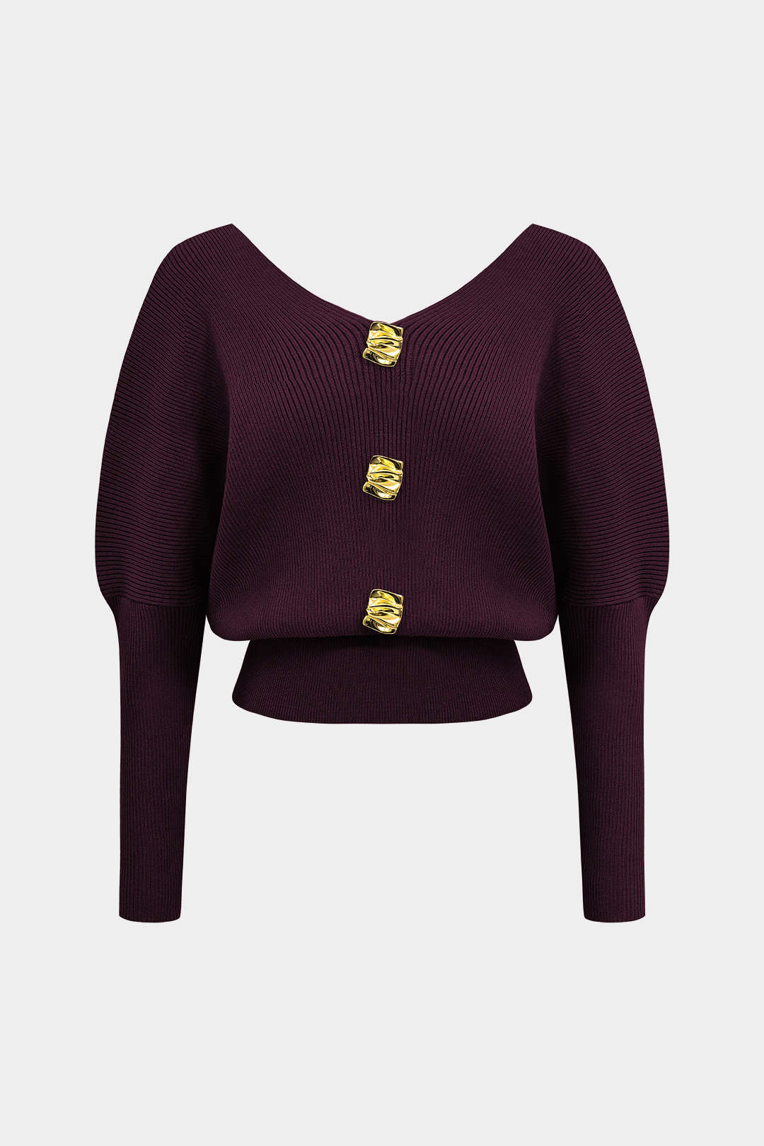 Solid Button V-Neck Knit Sweater – detail view