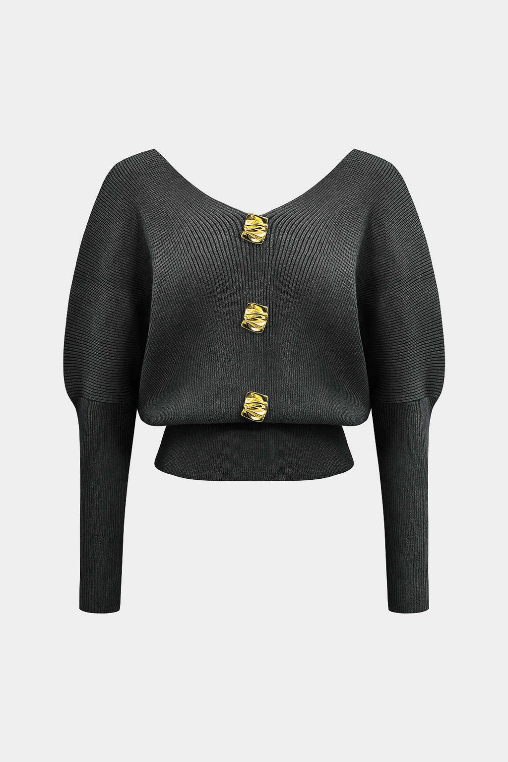 Solid Button V-Neck Knit Sweater – styled view