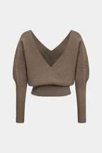 Solid Button V-Neck Knit Sweater – side view