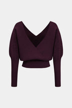 Solid Button V-Neck Knit Sweater – front view