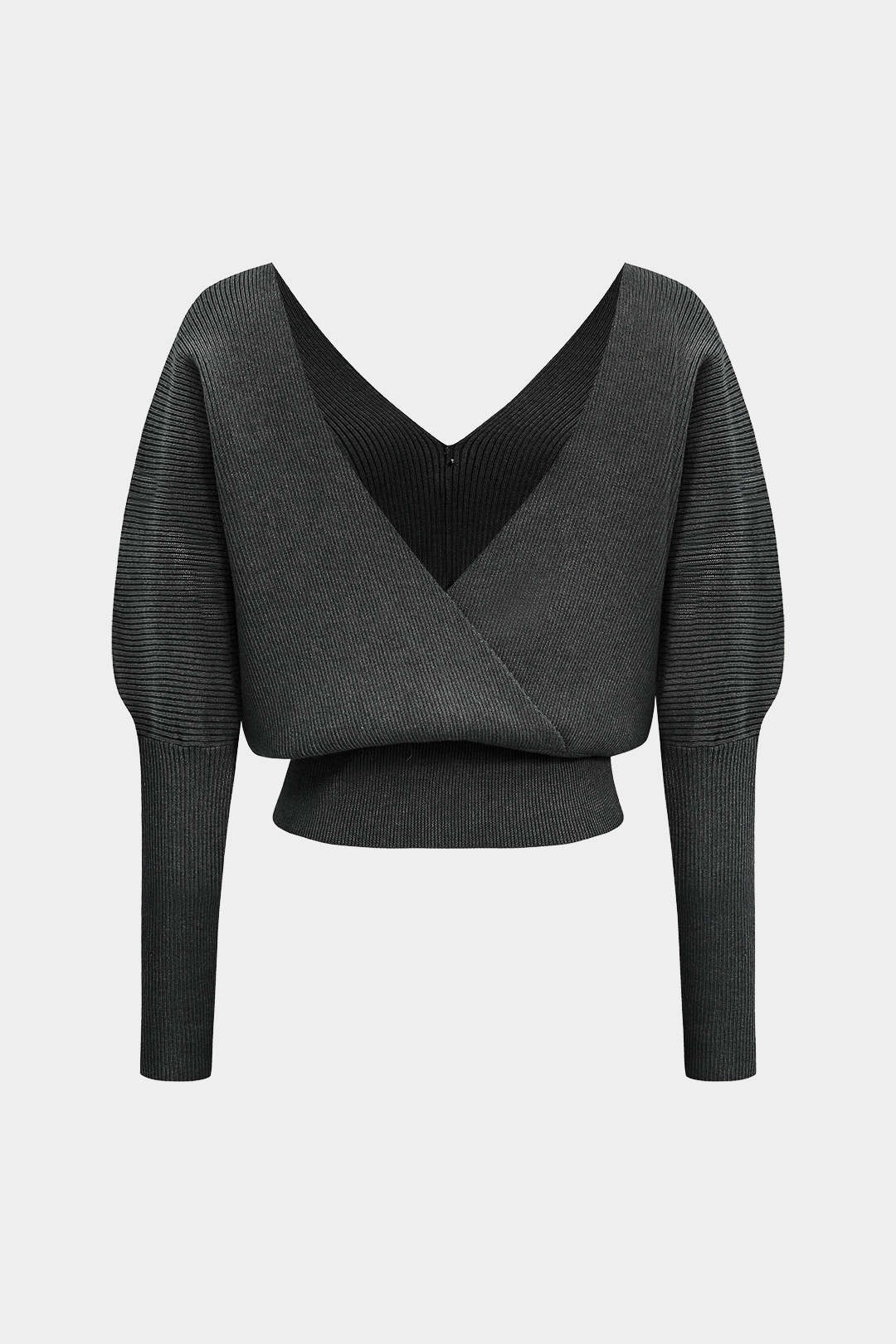 Solid Button V-Neck Knit Sweater – back view