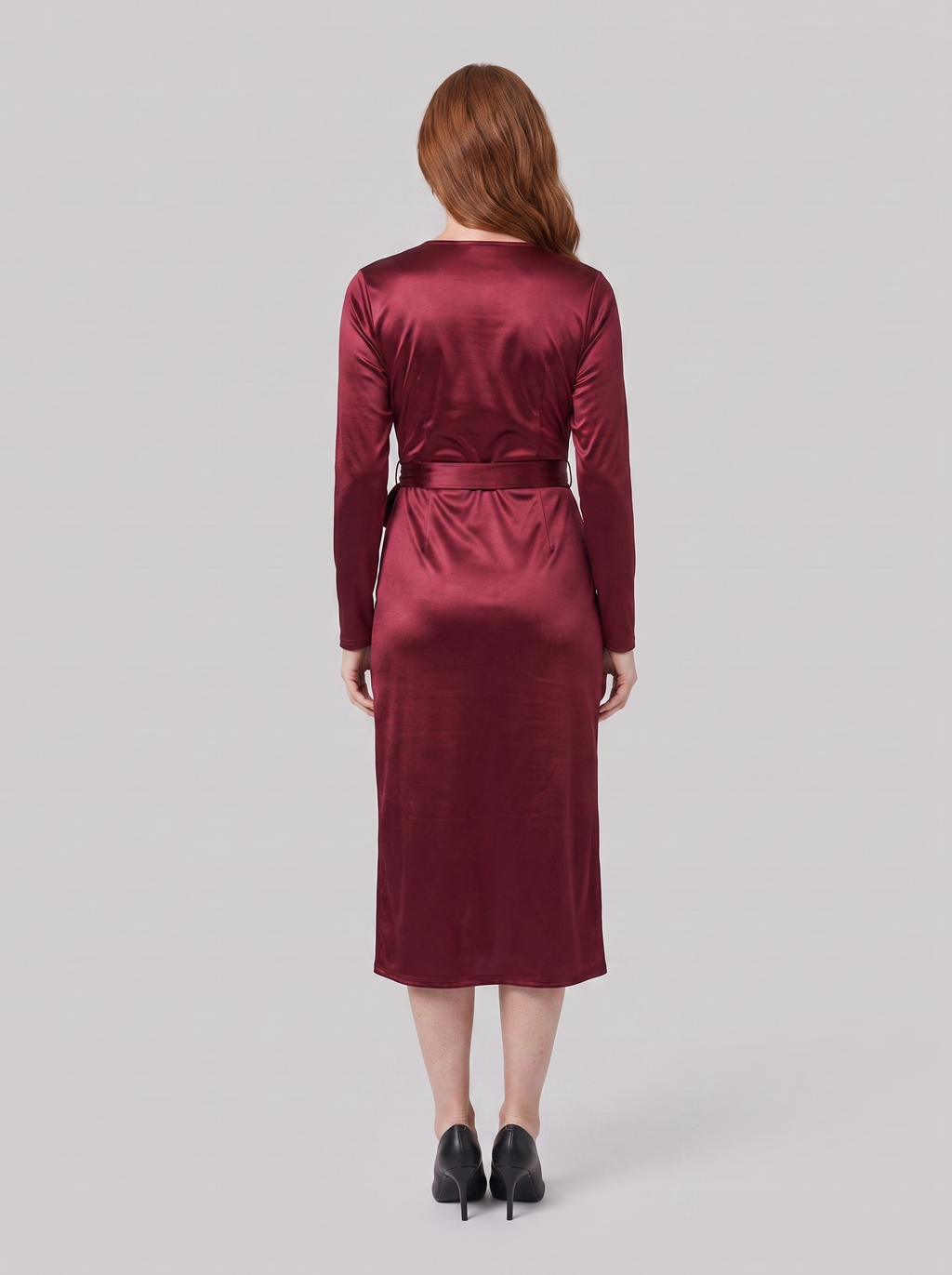 Solveig | Tie-Waist Wrap Dress, Long Sleeve by Vera Noir – back view