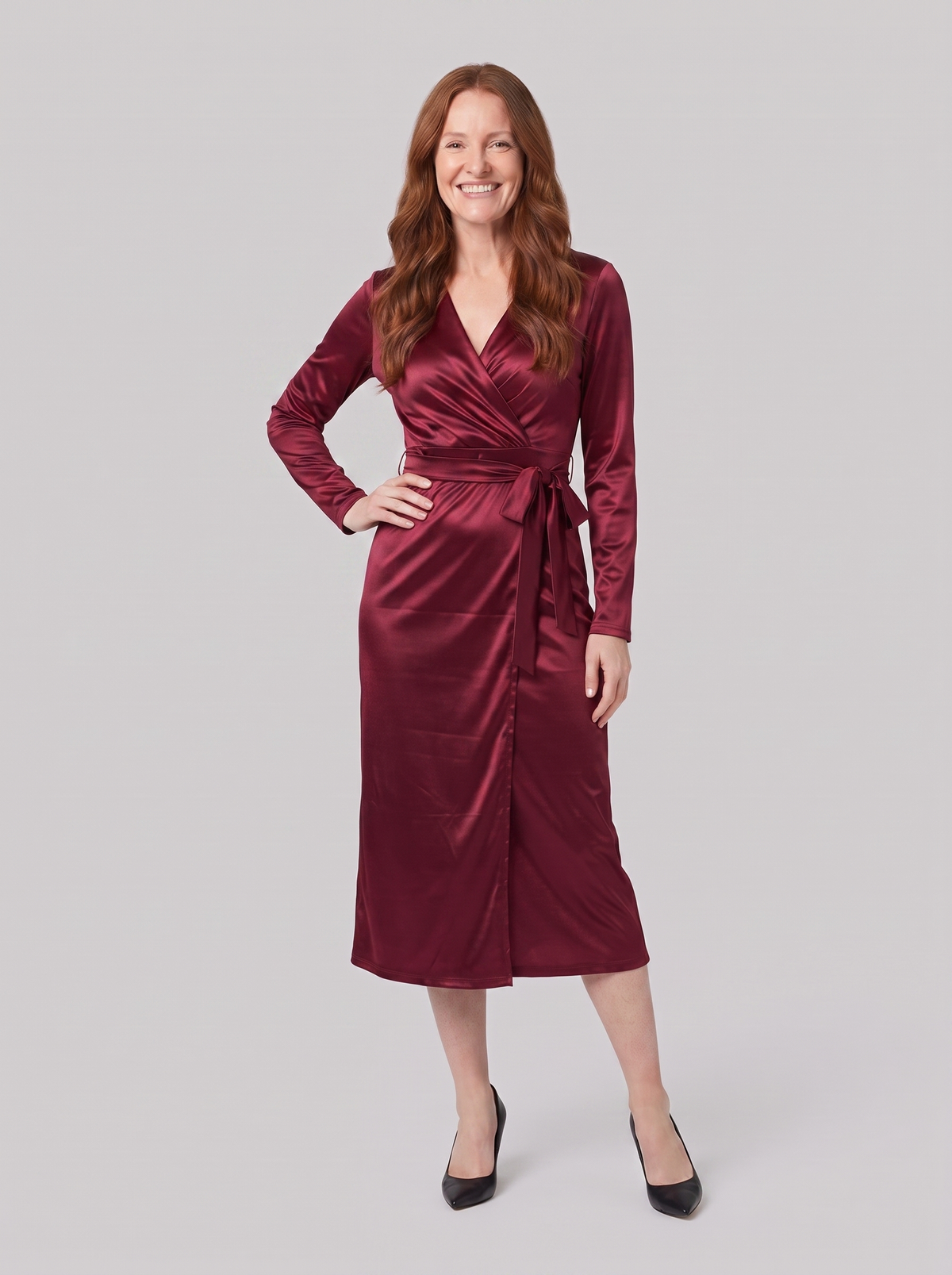 Solveig | Tie-Waist Wrap Dress, Long Sleeve by Vera Noir – front view