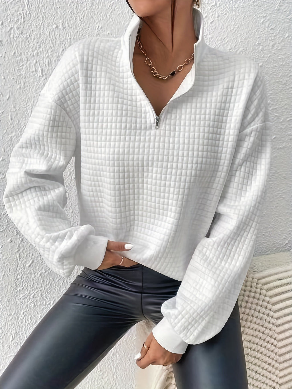 Susanna Oversized Waffle Half-Zip Sweatshirt – front view