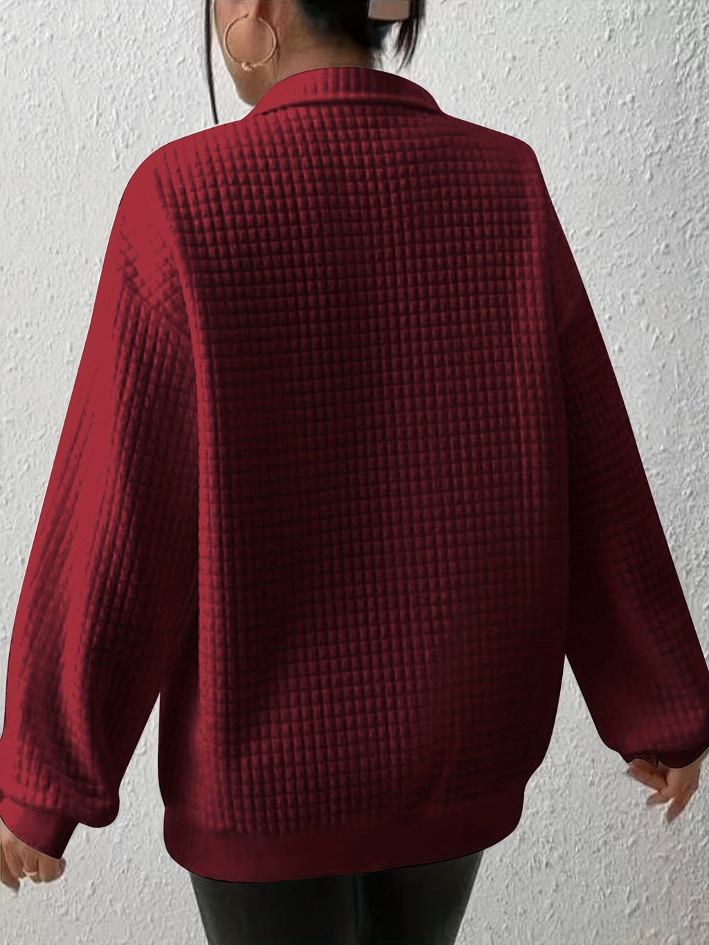 Susanna Oversized Waffle Half-Zip Sweatshirt – back view