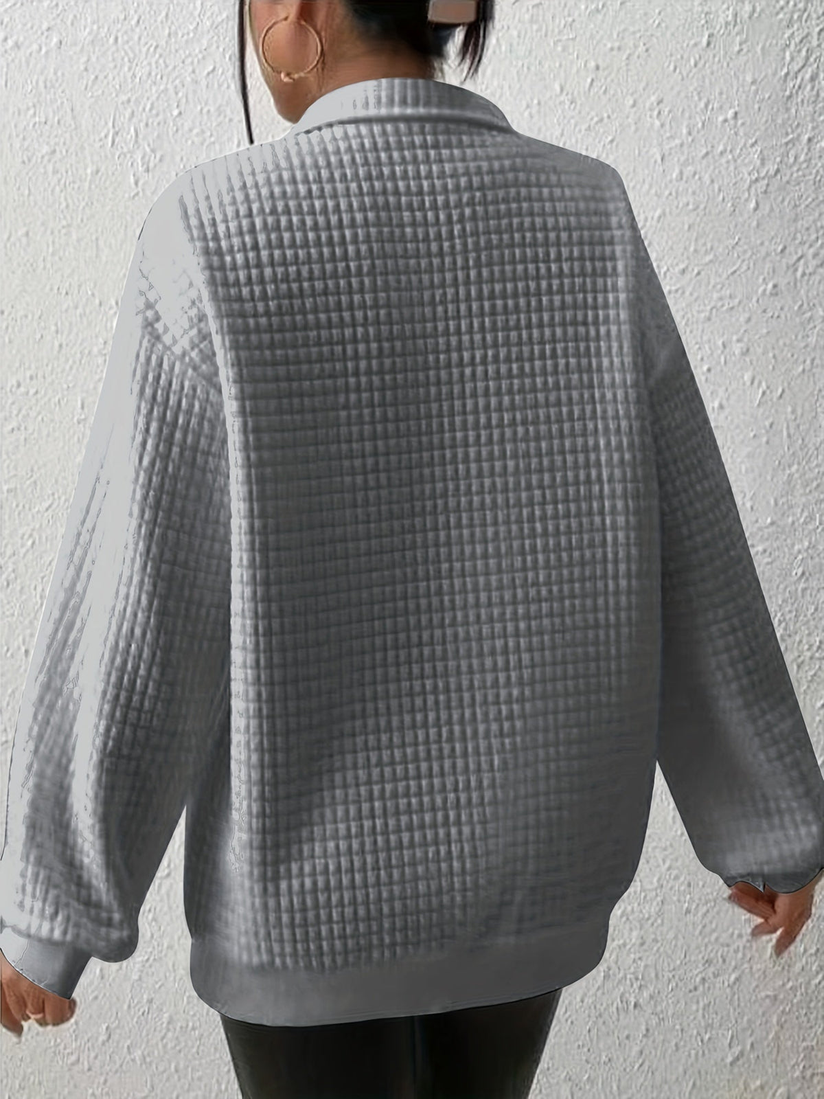 Susanna Oversized Waffle Half-Zip Sweatshirt – close-up