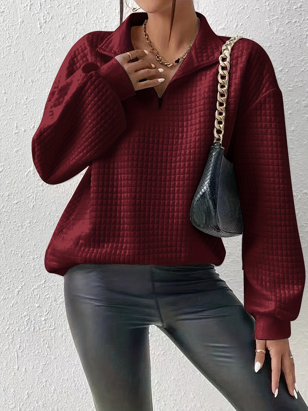 Susanna Oversized Waffle Half-Zip Sweatshirt – back view