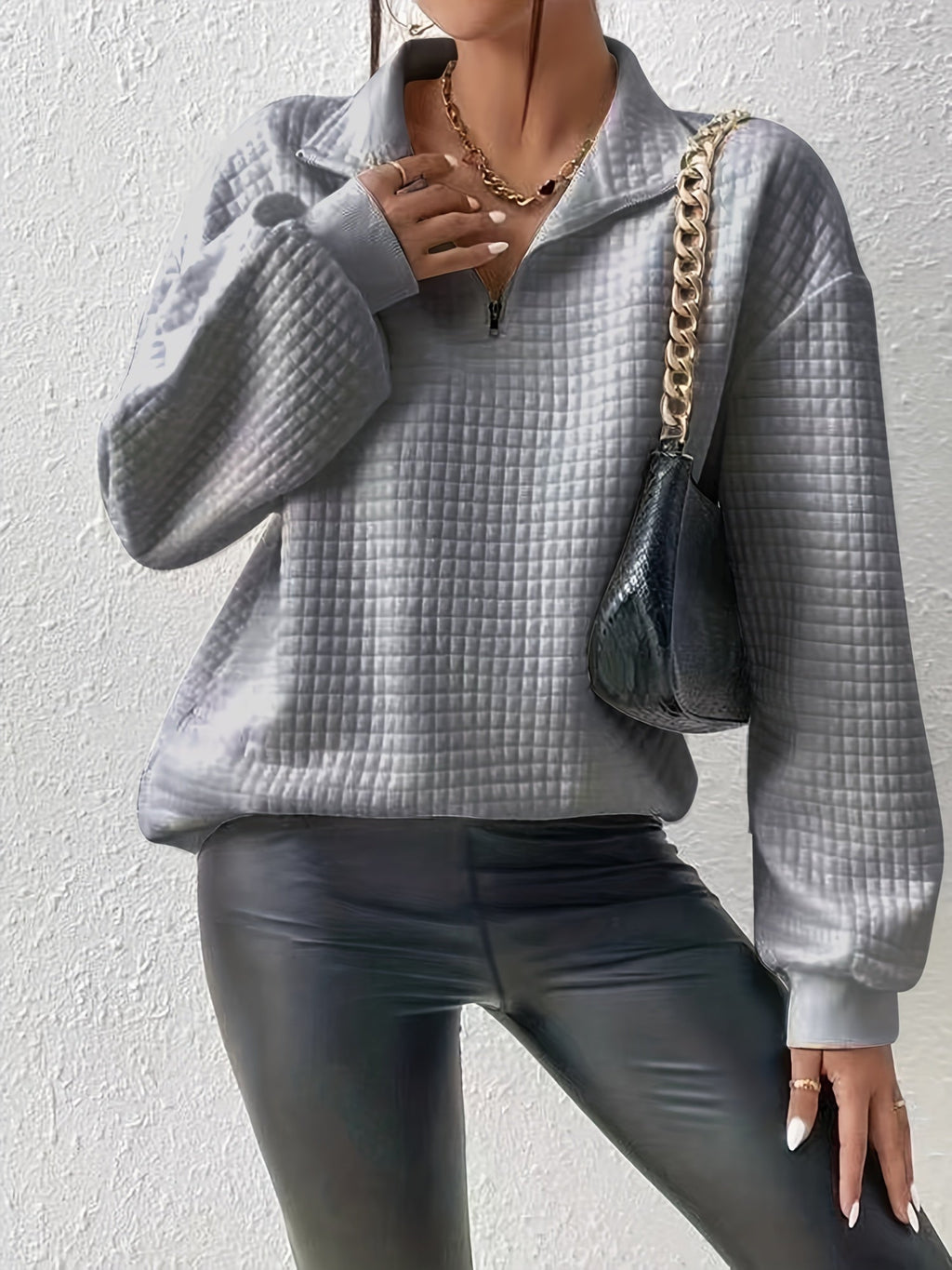 Susanna Oversized Waffle Half-Zip Sweatshirt – detail view