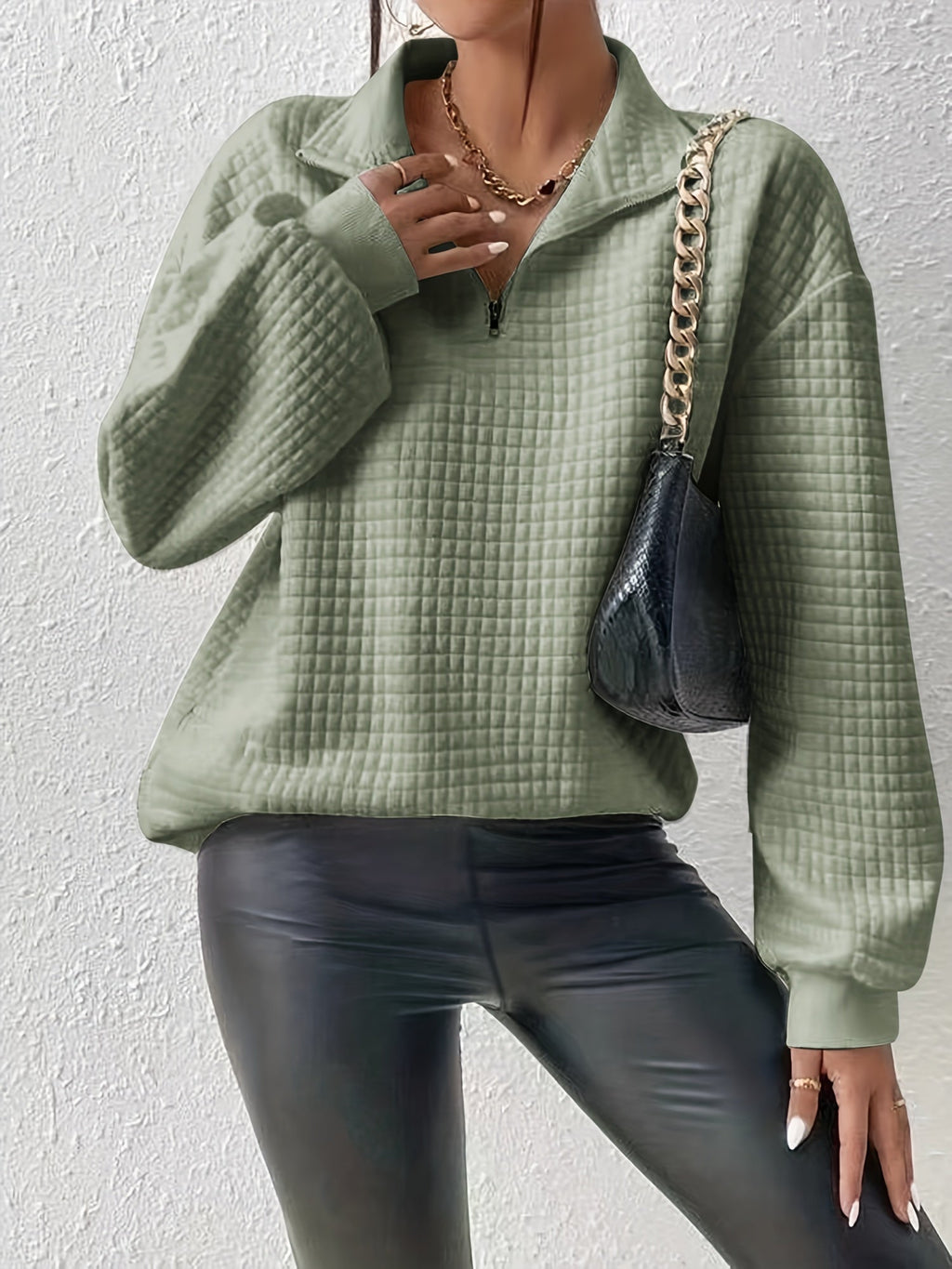 Susanna Oversized Waffle Half-Zip Sweatshirt – side view