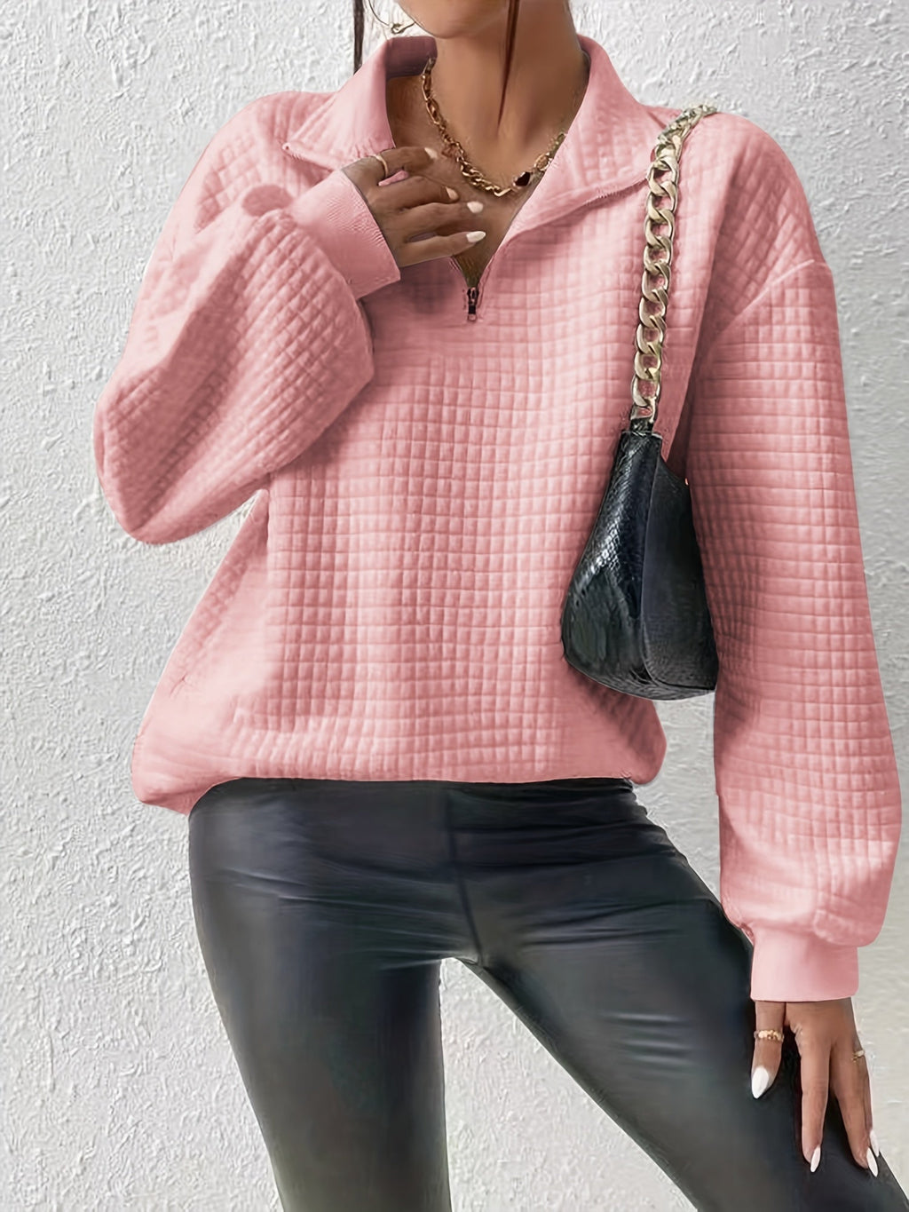 Susanna Oversized Waffle Half-Zip Sweatshirt – close-up