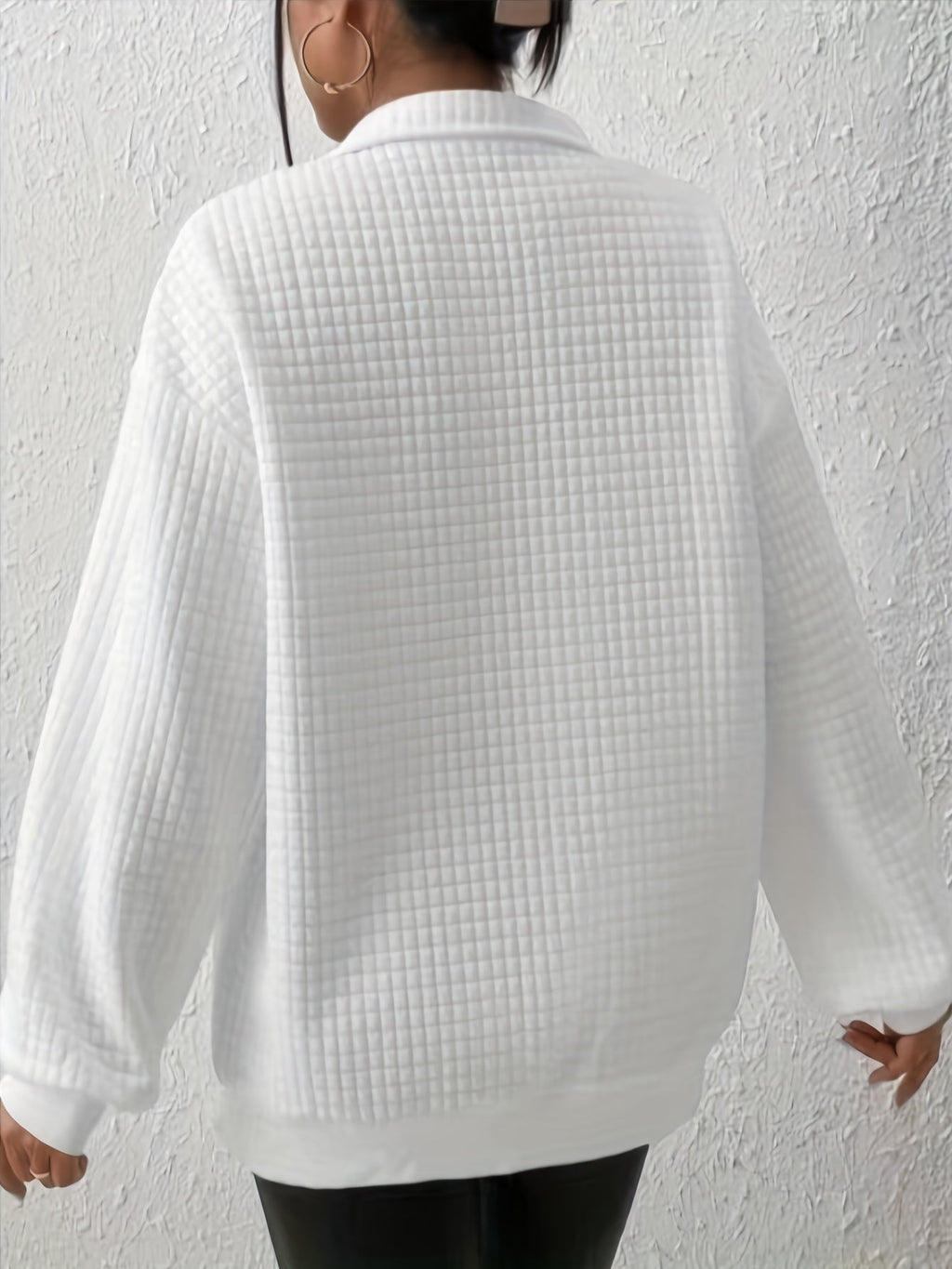 Susanna Oversized Waffle Half-Zip Sweatshirt – detail view