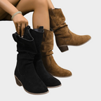 Suze Mid-Heel Cowboy Boots – styled view
