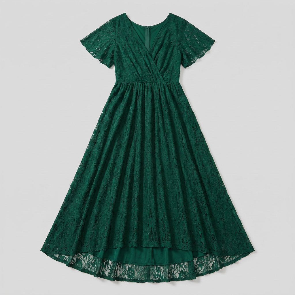 Sylva | Pleated Lace Ruffle Gown by Vera Noir – detail view
