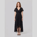 Sylva | Pleated Lace Ruffle Gown by Vera Noir – in black