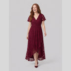 Sylva | Pleated Lace Ruffle Gown by Vera Noir – in burgundy