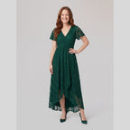Sylva | Pleated Lace Ruffle Gown by Vera Noir – in dark green