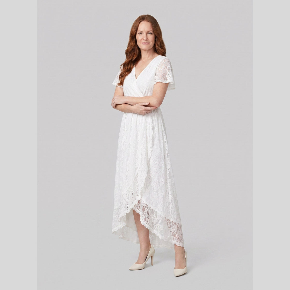Sylva | Pleated Lace Ruffle Gown by Vera Noir – in white